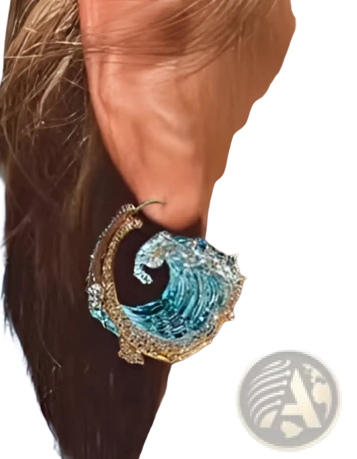 Ocean Wave Turquoise Glass Pendant Necklace with Gold Accents