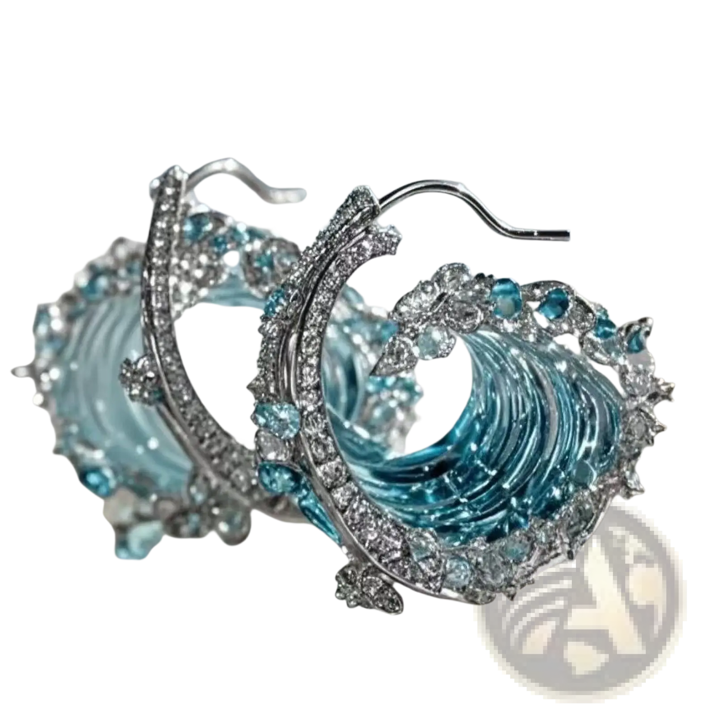 Ocean Wave Turquoise Glass Pendant Necklace with Gold Accents