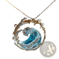 Ocean Wave Turquoise Glass Pendant Necklace with Gold Accents