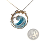 Ocean Wave Turquoise Glass Pendant Necklace with Gold Accents