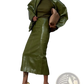 Olive Green Patent Leather Jacket and Midi Skirt Set
