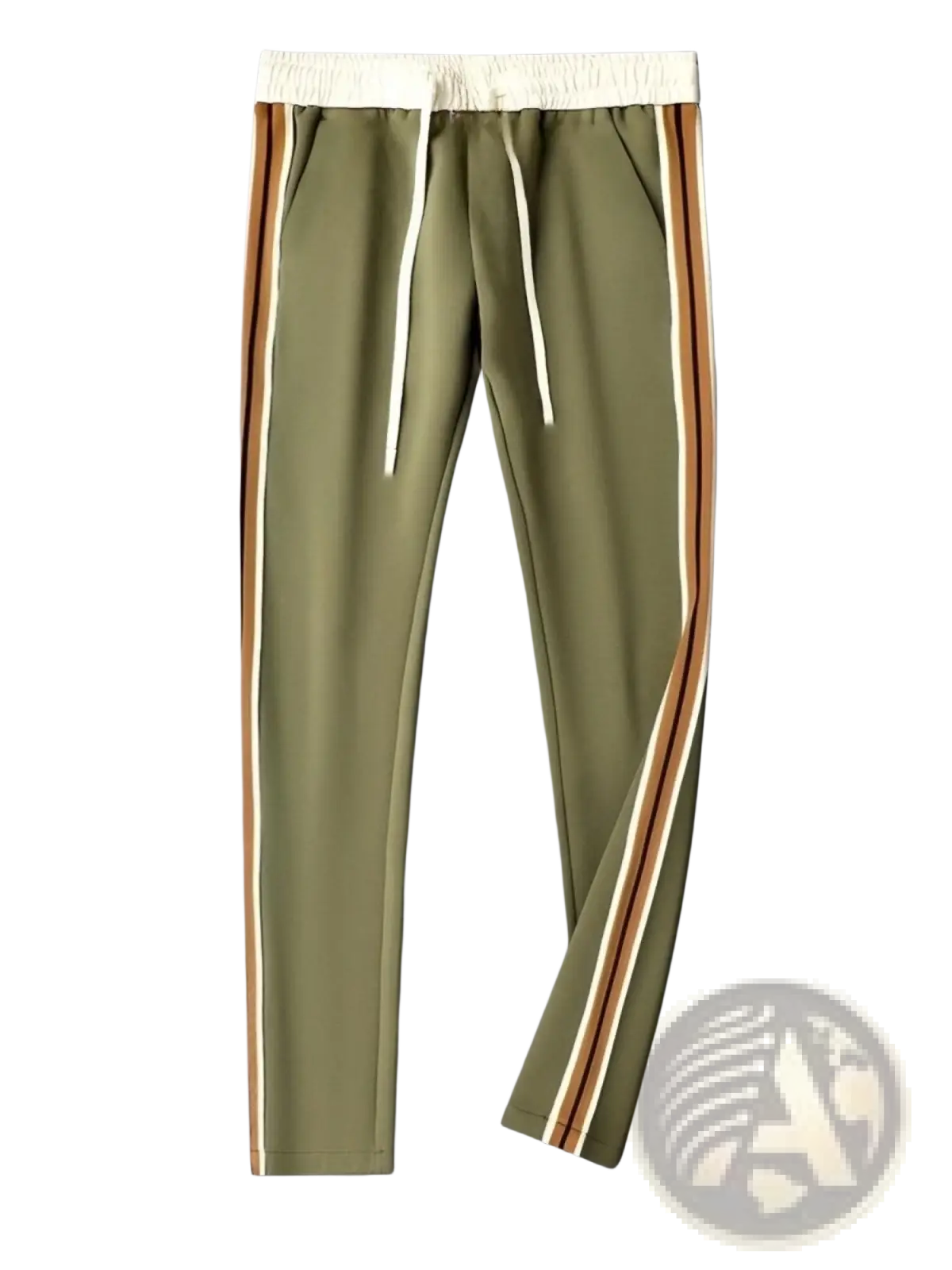 Olive Green Striped Side Panel Jogger Pants