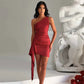 Beige Satin Ruched one Shoulder Backless Mini Dress