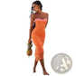 Orange Lace Trim Mesh Midi Dress