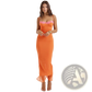 Orange Lace Trim Mesh Midi Dress