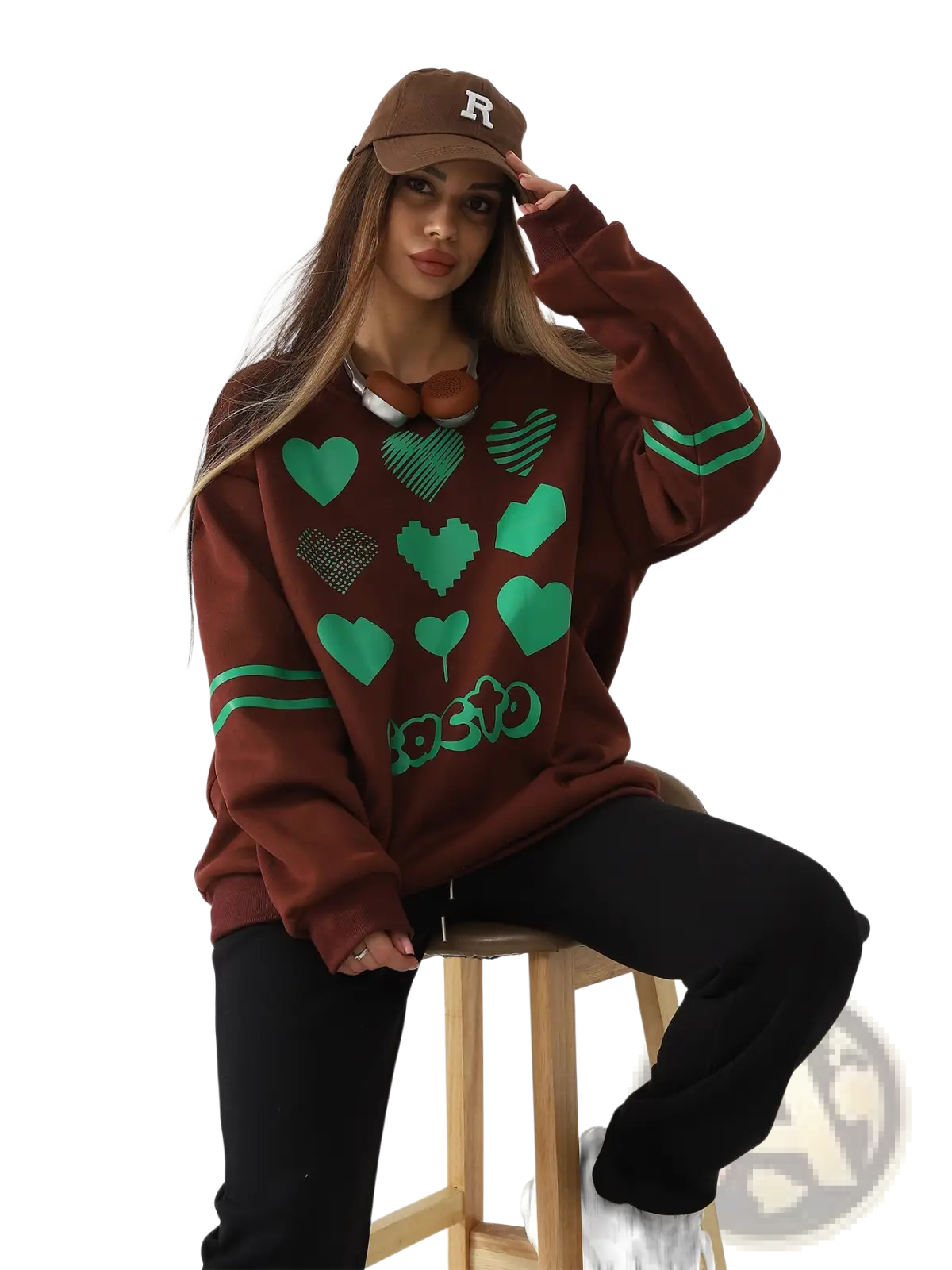 Oversized Heart Pattern Graphic Sweatshirt