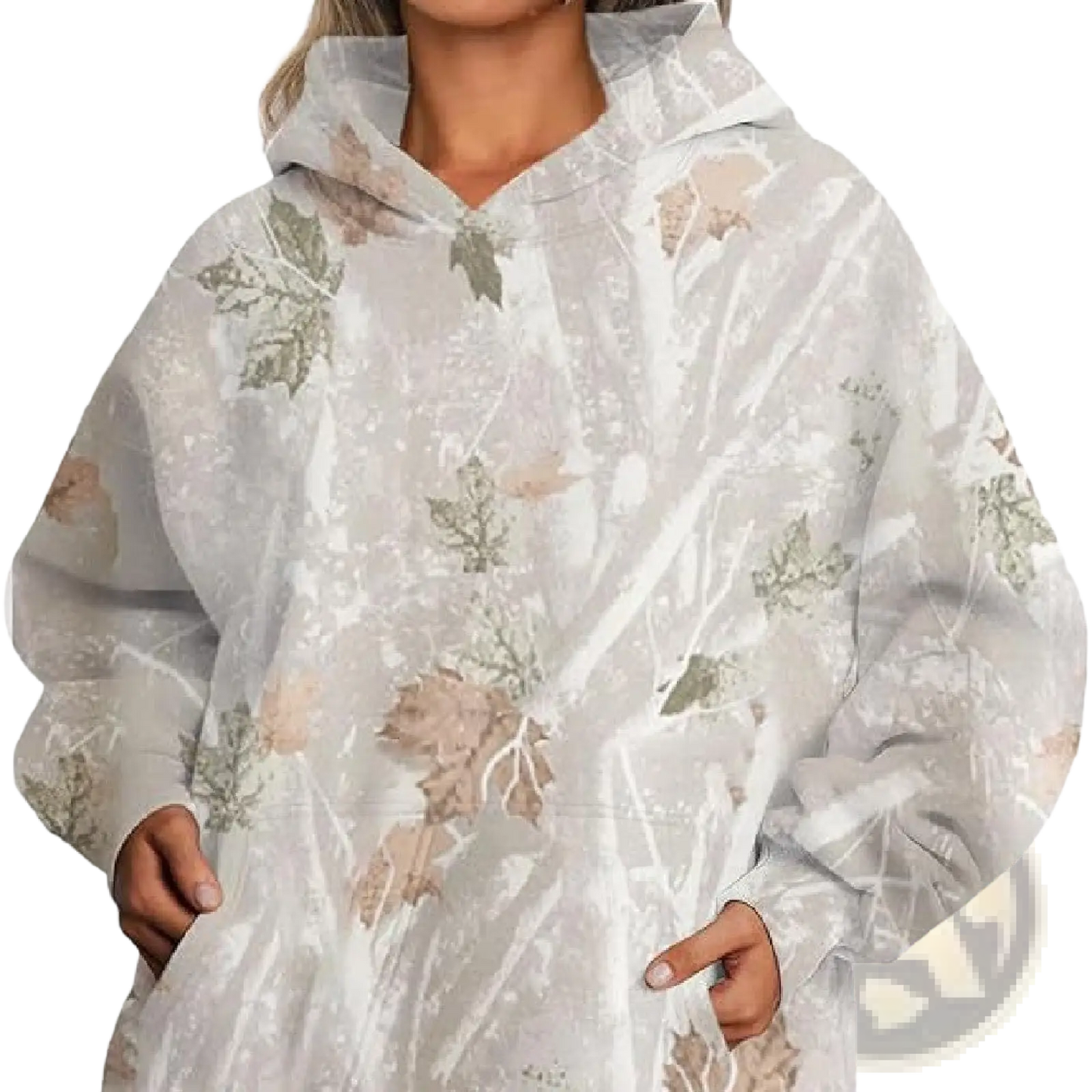 Oversized Leafy Camouflage Lantern Sleeve Hoodie