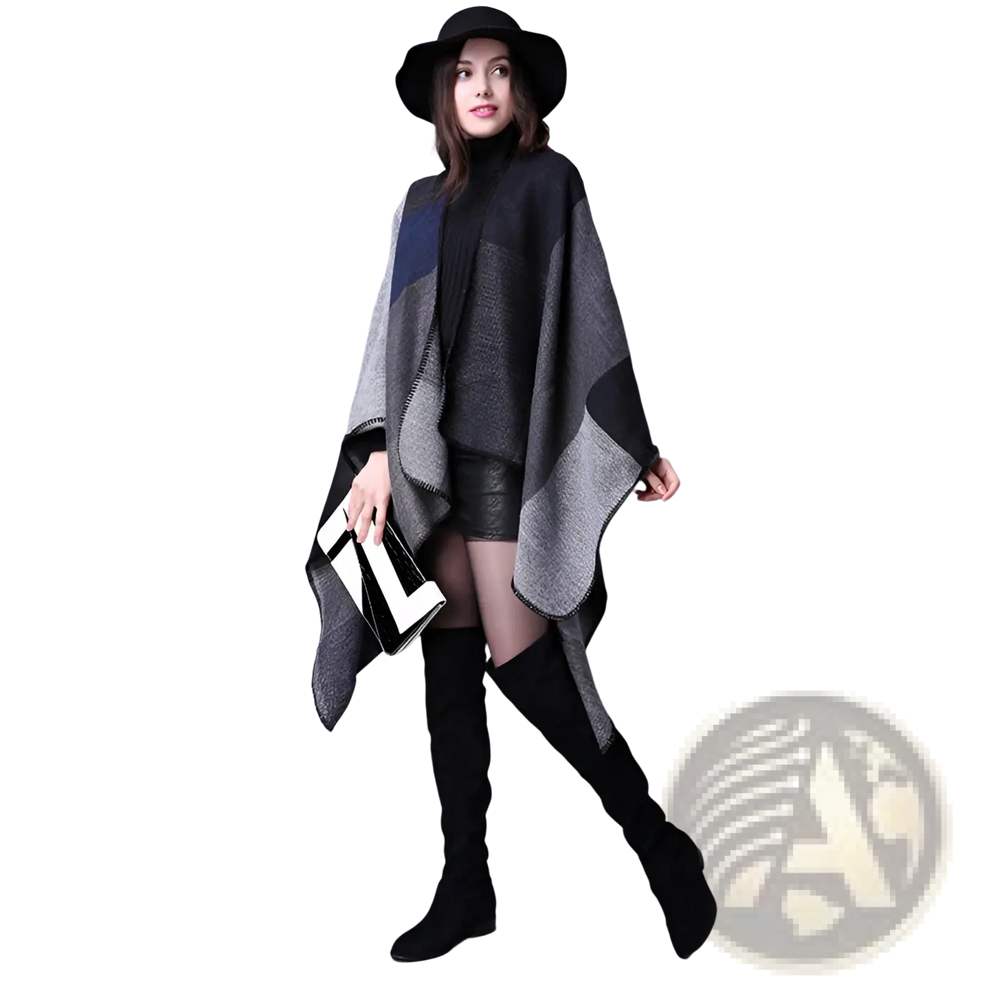 Oversized Plaid Woolen Cape Geometric Travel Shawl
