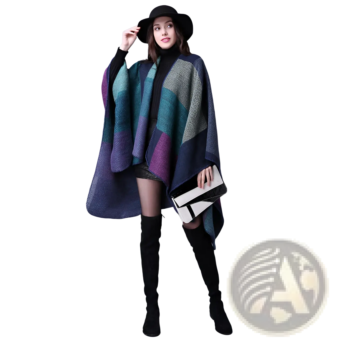 Oversized Plaid Woolen Cape Geometric Travel Shawl