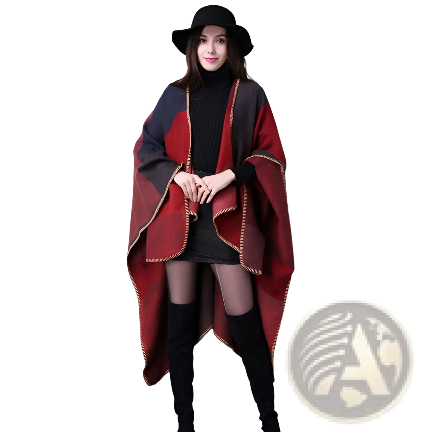 Oversized Plaid Woolen Cape Geometric Travel Shawl