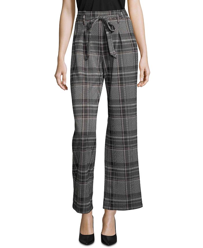 John Paul Richard Women's Plaid Tie-Front Pull-On Pants Black Size Large