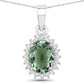 1.39 Carat Genuine Green Tourmaline and White Diamond 14K White Gold Pendant