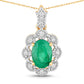 0.79 Carat Genuine Zambian Emerald and White Diamond 10K Yellow Gold Pendant