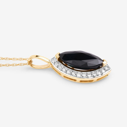 2.29 Carat Genuine Blue Sapphire and White Diamond 10K Yellow Gold Pendant