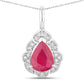 1.29 Carat Genuine Ruby and White Diamond 14K White Gold Pendant