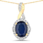 1.72 Carat Genuine Blue Sapphire and White Diamond 14K Yellow Gold Pendant