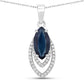 1.42 Carat Genuine Blue Sapphire and White Diamond 14K White Gold Pendant