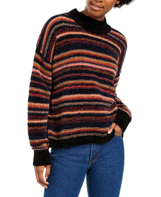 Hippie Rose Junior's Chenille Mock Neck Sweater Black Size X-Large