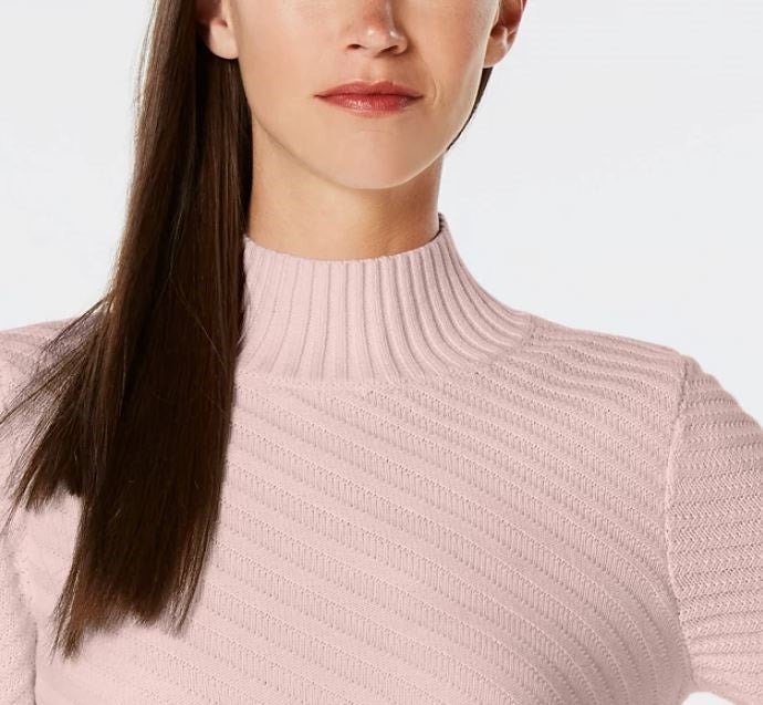 Charter Club Women's Mixed Stitch Mock Neck Sweater Pink Size X-Small