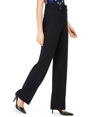 Calvin Klein Women's High-Rise Buttoned-Waist Dress Pants Navy Size 10 Petite