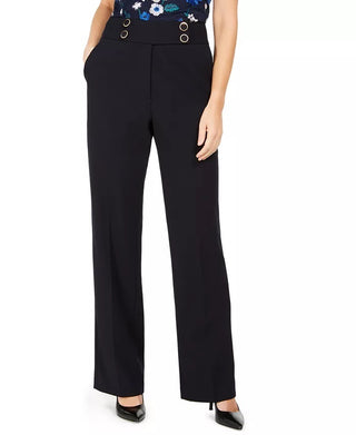 Calvin Klein Women's High-Rise Buttoned-Waist Dress Pants Navy Size 10 Petite