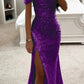 Off the Shoulder Sequin Split Mermaid Gown