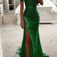 Off the Shoulder Sequin Split Mermaid Gown
