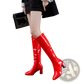 Patent Leather Knee High Block Heel Square Toe Boots