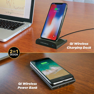 Scosche Qi Dock Wireless Charging Dock with Portable Power Bank with USB Charging Port - Black