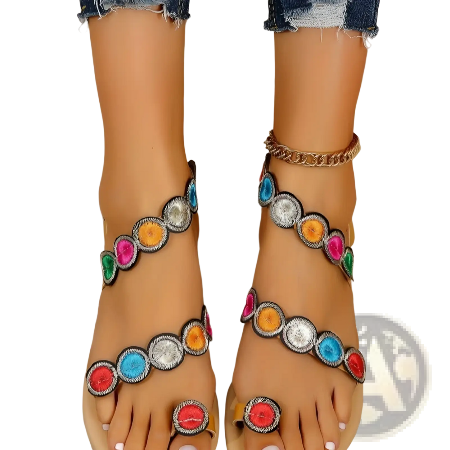 Peacock Embroidery Flat Sandals for Women
