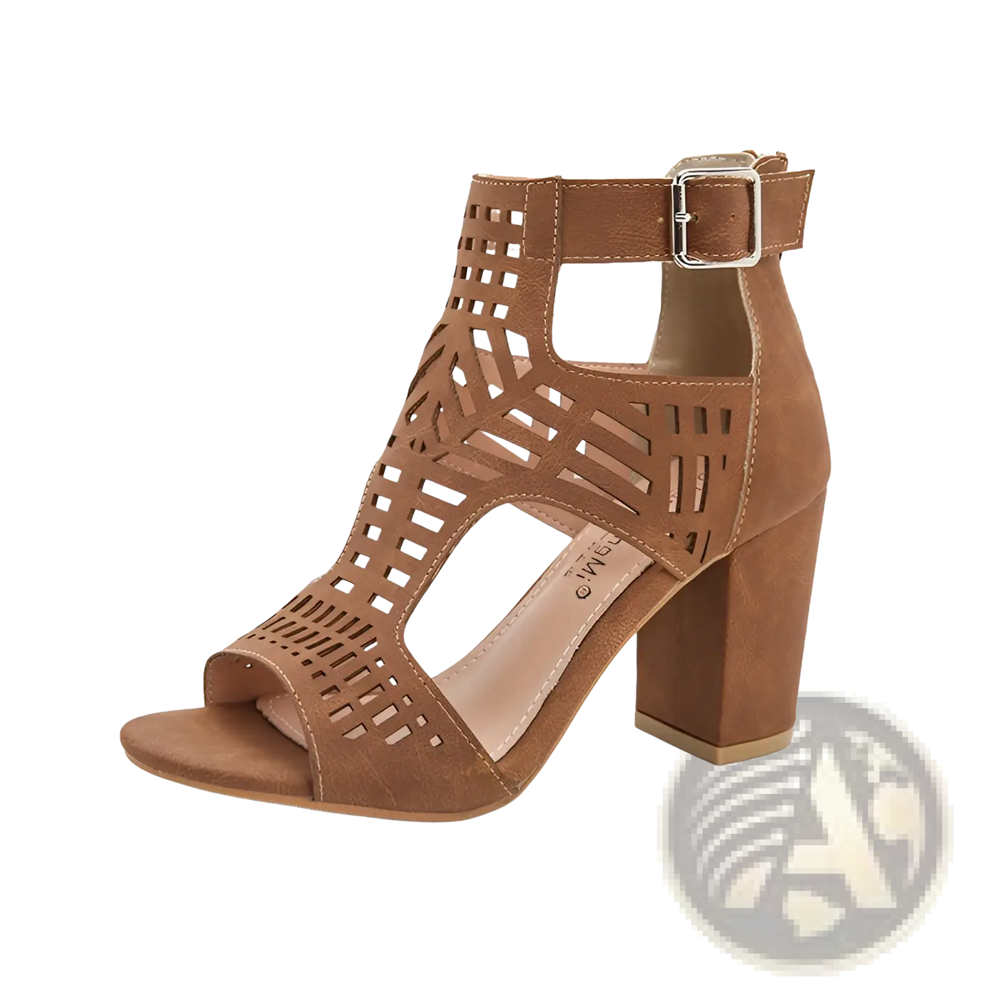 Peep Toe Hollow Block Heel Sandals with Ankle Strap