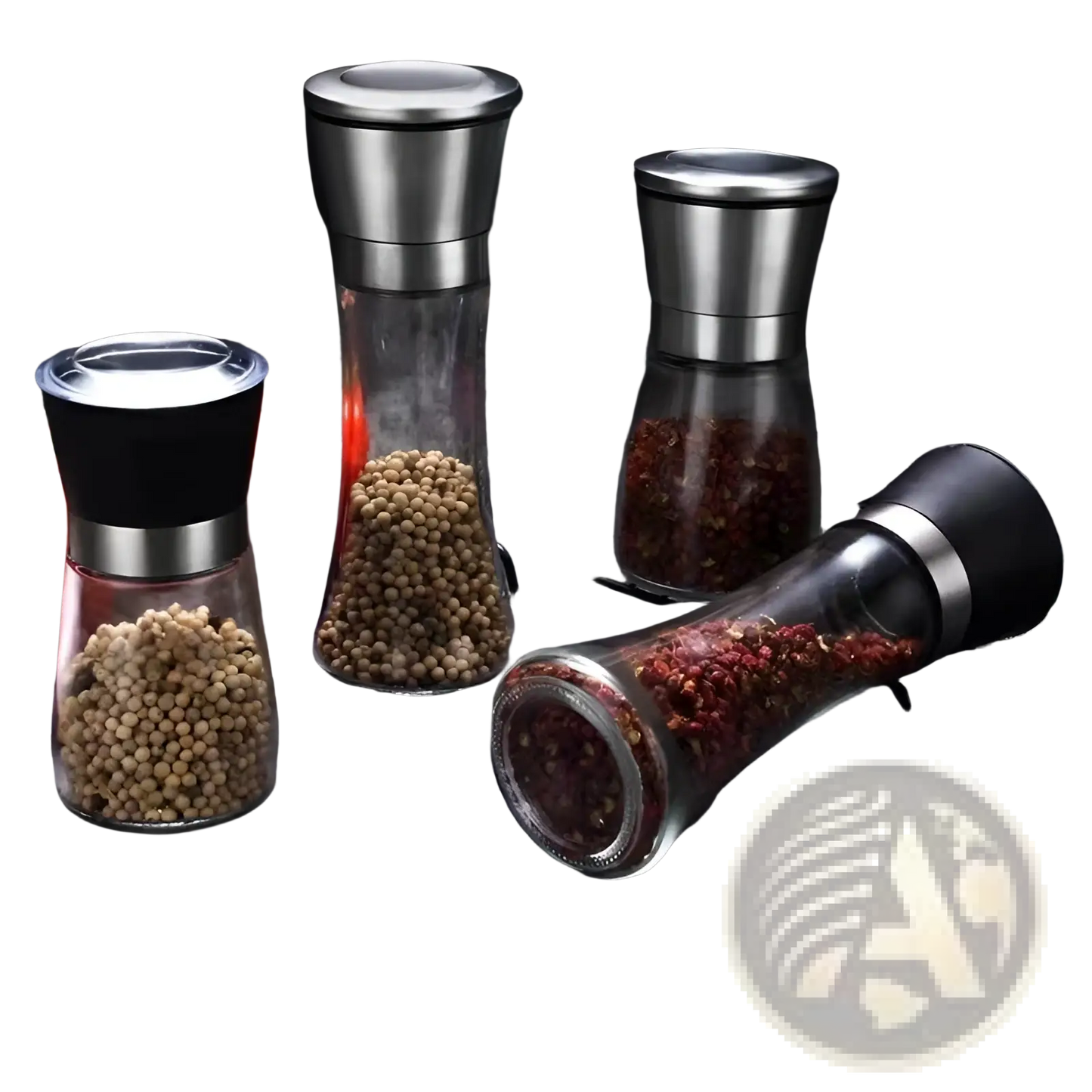 Pepper Grinder Set Stainless Steel Glass 4 Pack