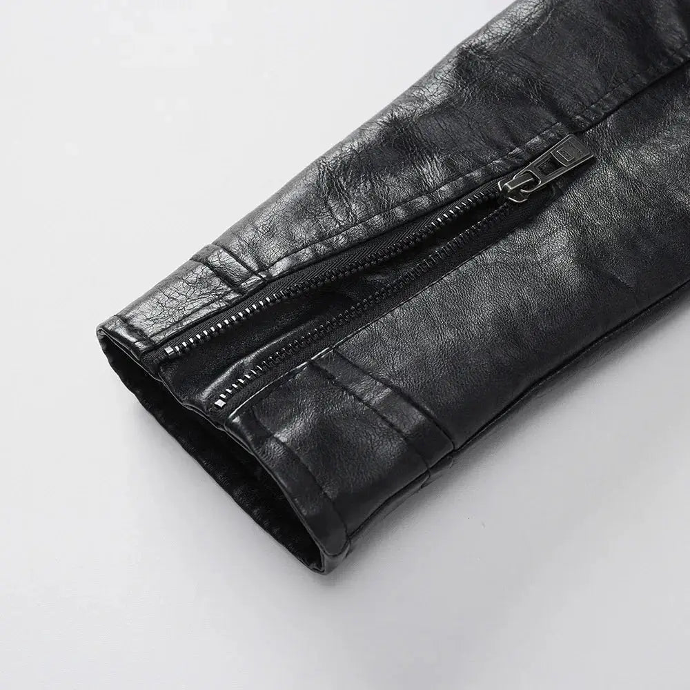 Men's Quilted Black Faux Leather Biker Jacket with Pockets
