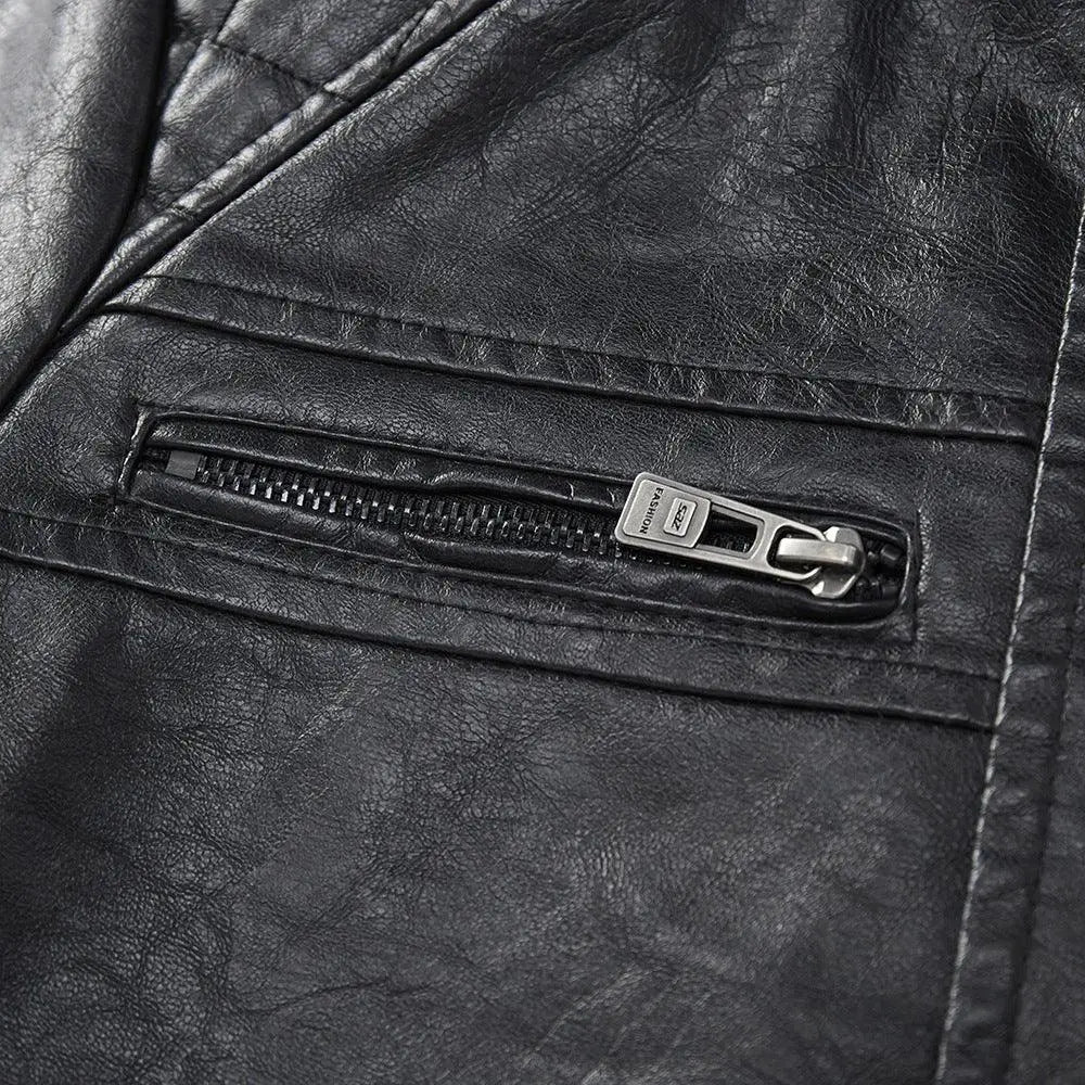 Men's Quilted Black Faux Leather Biker Jacket with Pockets