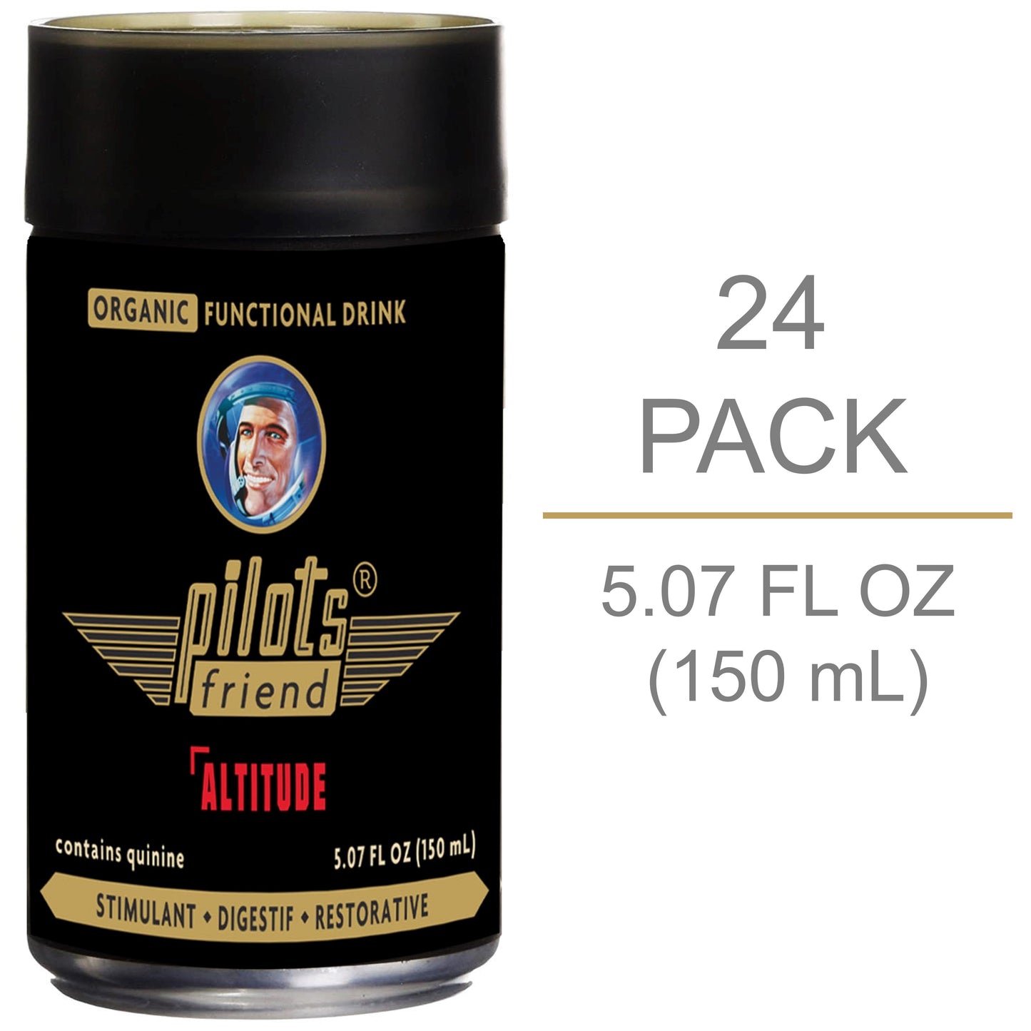 PilotsFriend Altitude Organic Functional Drink - Stimulant, Digestive and Restorative 3-in-1 Formula - All Natural, Vegan and NON-GMO 5.07 FL Oz (150 mL) - 24 Pack