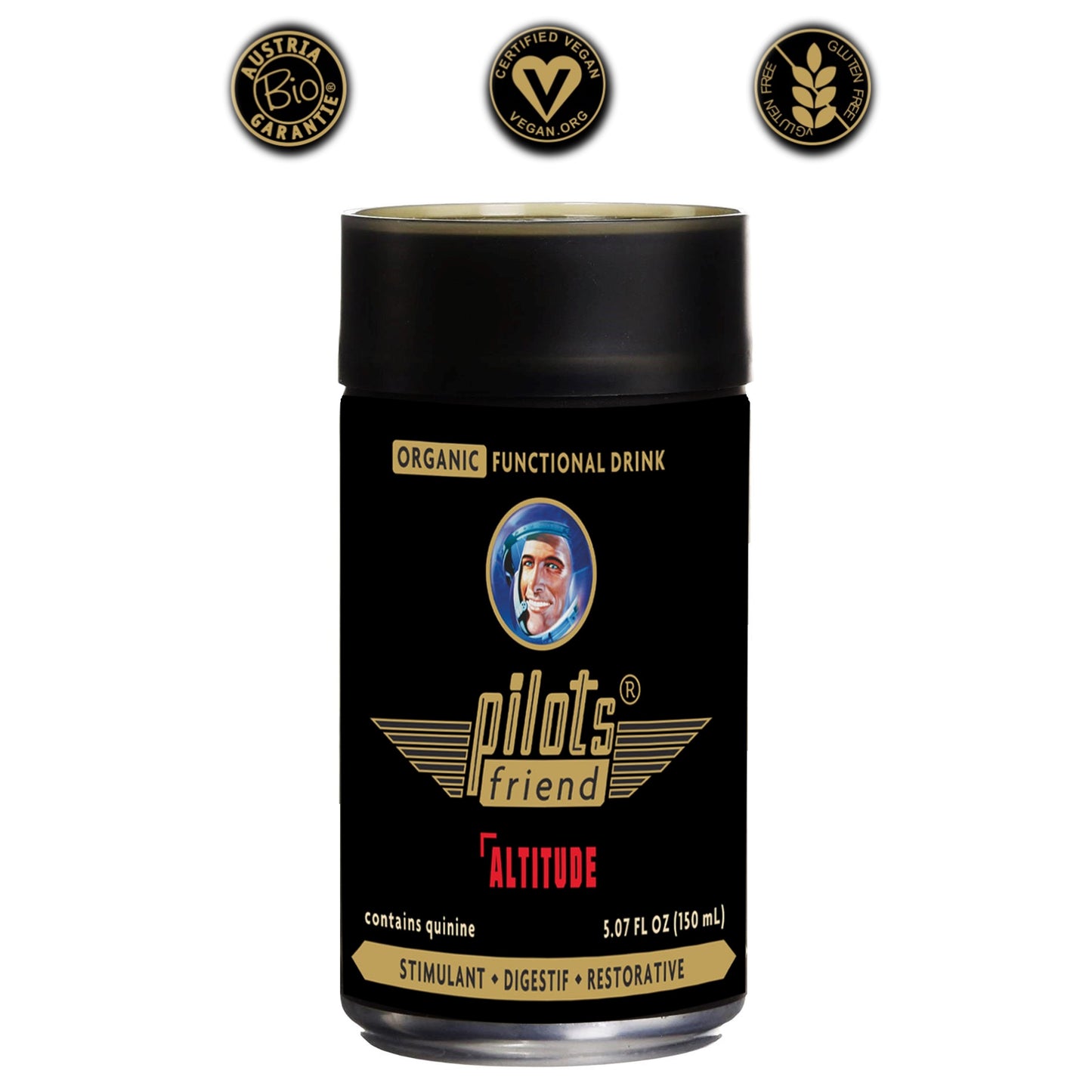 PilotsFriend Altitude Organic Functional Drink - Stimulant, Digestive and Restorative 3-in-1 Formula - All Natural, Vegan and NON-GMO 5.07 FL Oz (150 mL) - 24 Pack