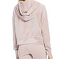Calvin Klein Performance Women's Velour Cropped Full Zip Drawstring Hoodie Pink Size Large