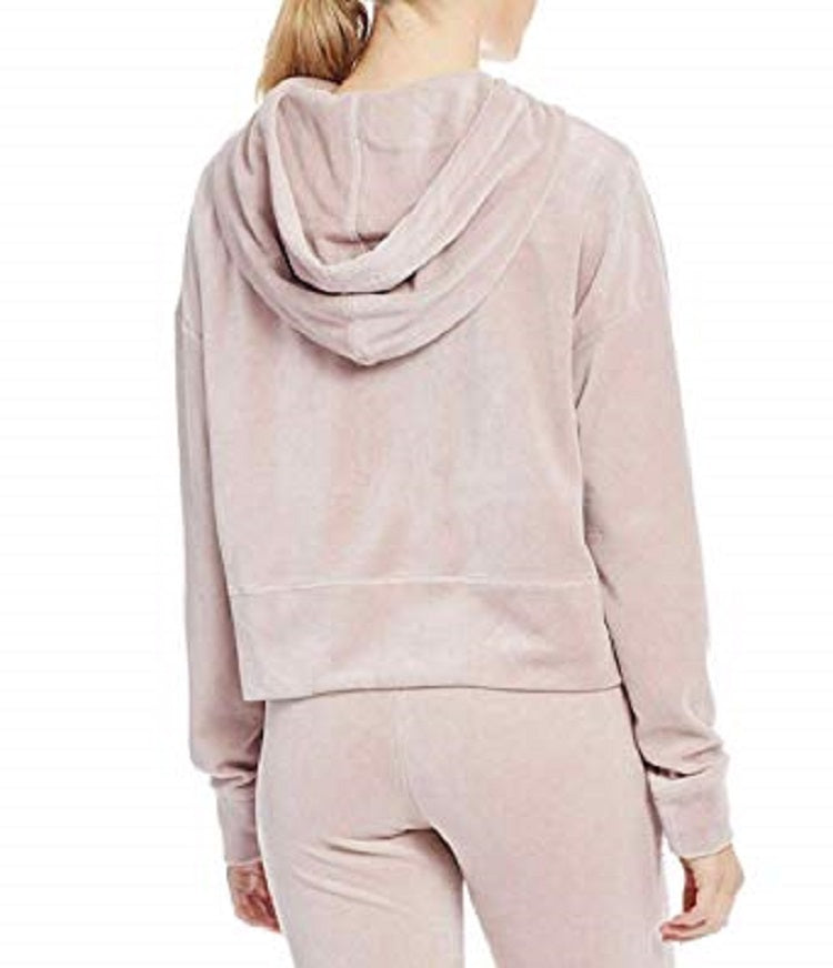 Calvin Klein Performance Women's Velour Cropped Full Zip Drawstring Hoodie Pink Size Large