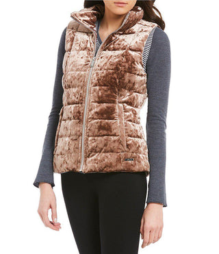 Calvin Klein Performance Women's Crushed Velvet Mock Neck Down Vest Bare Size Medium