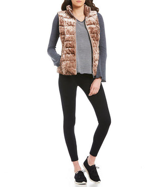 Calvin Klein Performance Women's Crushed Velvet Mock Neck Down Vest Bare Size Medium