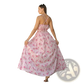 Pink Floral Ruffled Maxi Dress with Gathered Bodice
