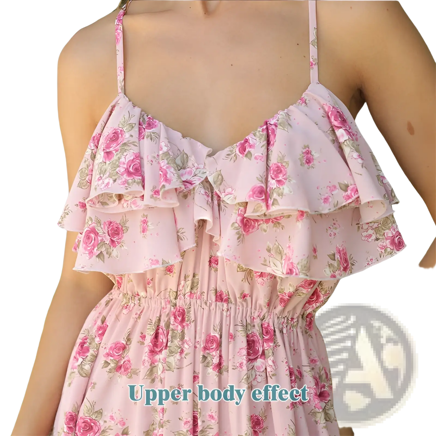 Pink Floral Ruffled Maxi Dress with Gathered Bodice