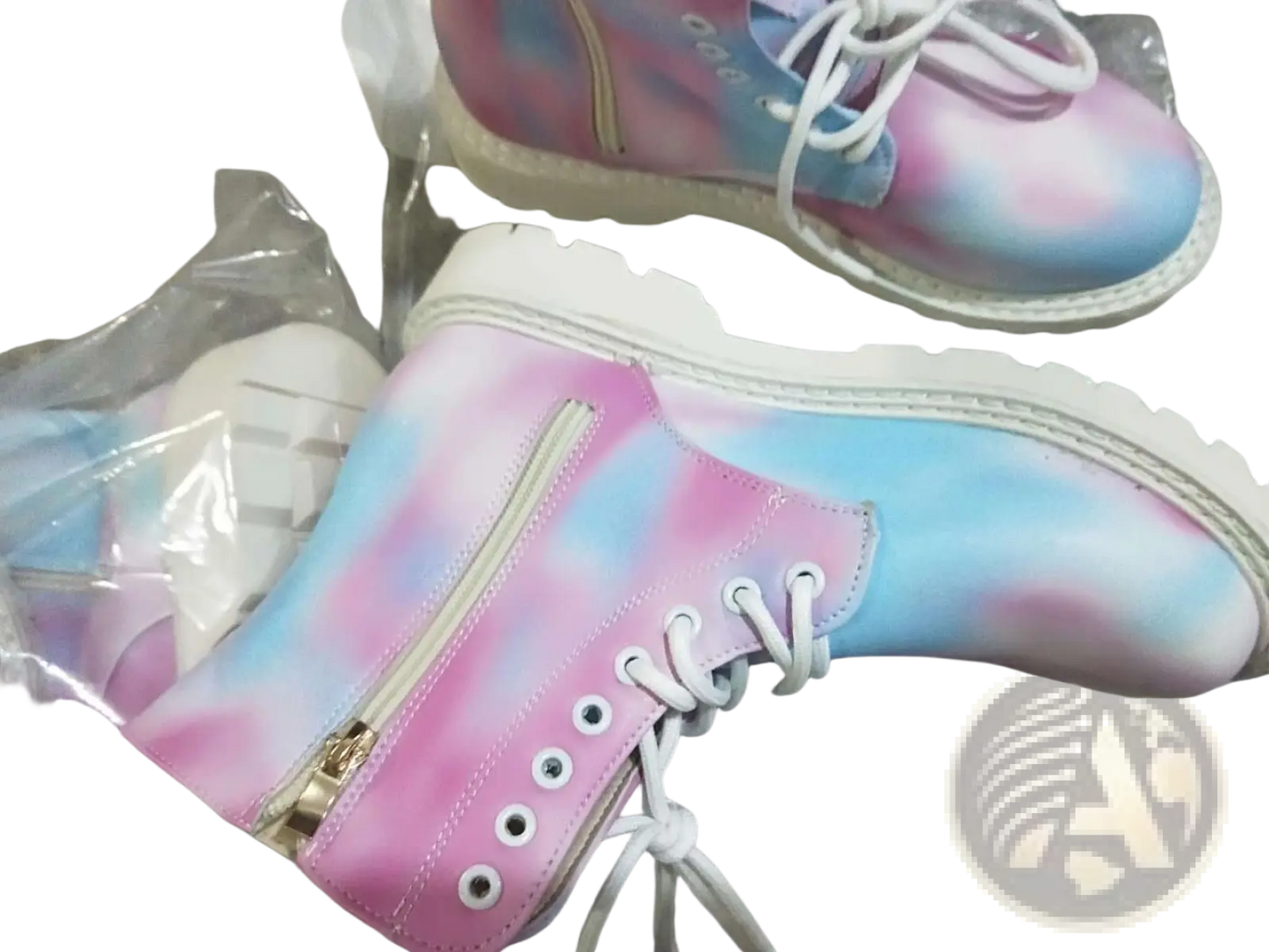Pink Tie Dye Combat Boots with Chunky White Sole