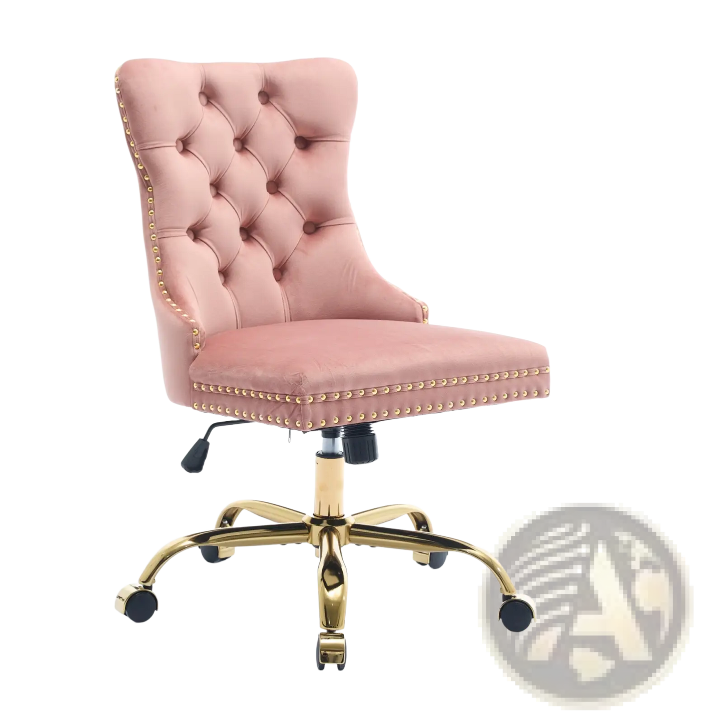Pink Velvet Tufted Office Chair with Gold Base