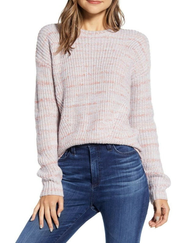 Lukcy Brand Women's Marled Crew Neck Sweater Pink Size Petite Small