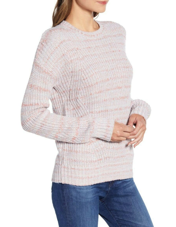 Lukcy Brand Women's Marled Crew Neck Sweater Pink Size Petite Small