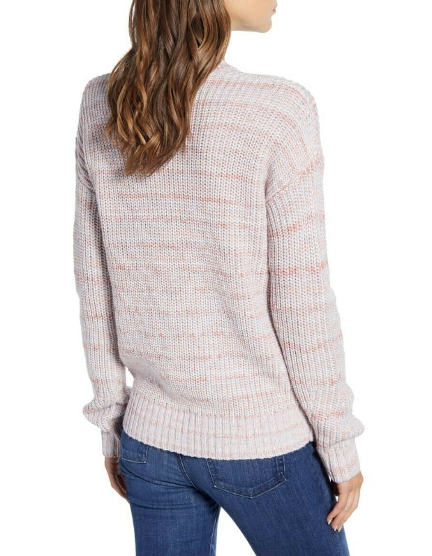 Lukcy Brand Women's Marled Crew Neck Sweater Pink Size Petite Small