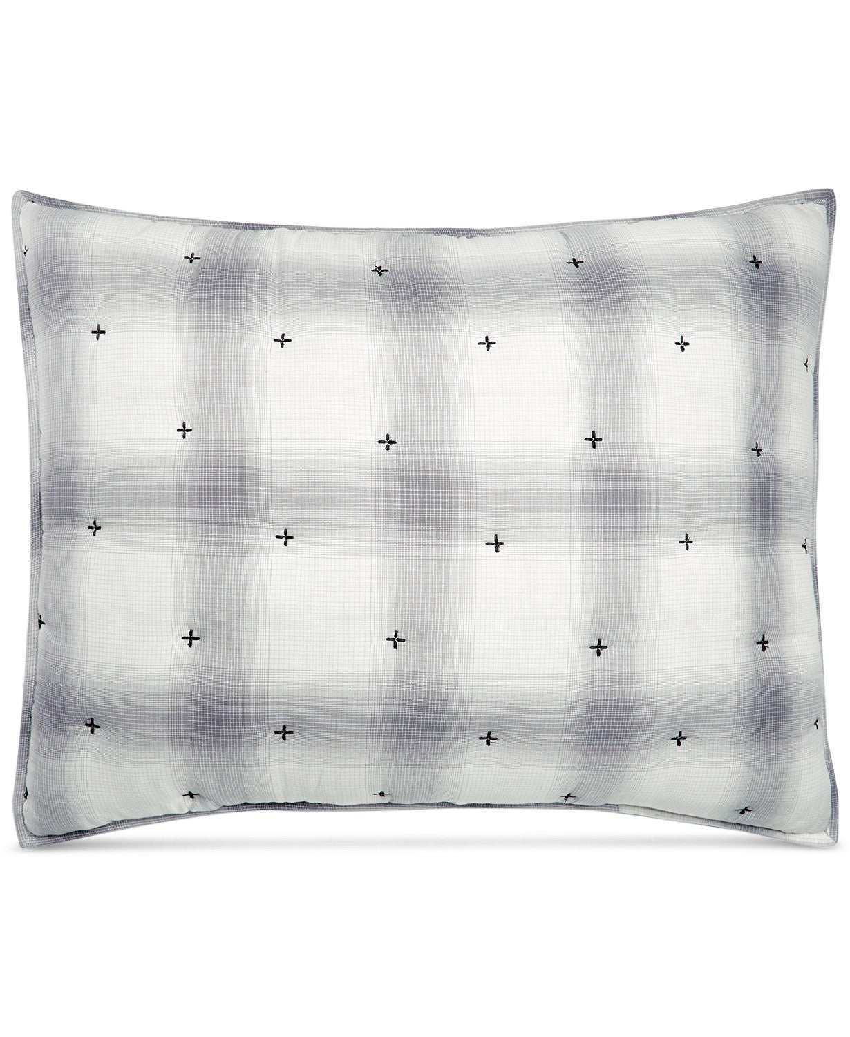 Martha Stewart Collection Cotton Reversible Plaid Mist Quilted Standard Gray