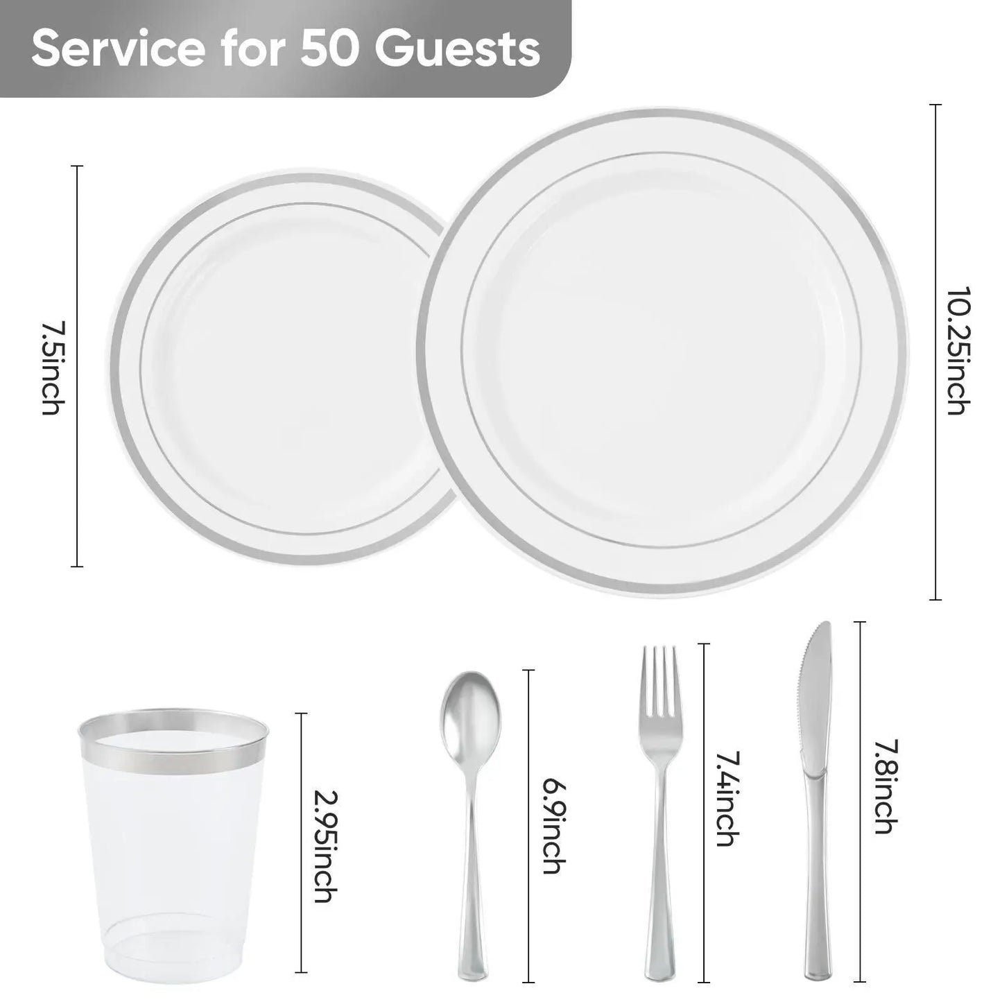 Plastic Tableware Set with Gold Rim Plates for 50 Guests