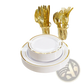 Plastic Tableware Set with Gold Rim Plates for 50 Guests